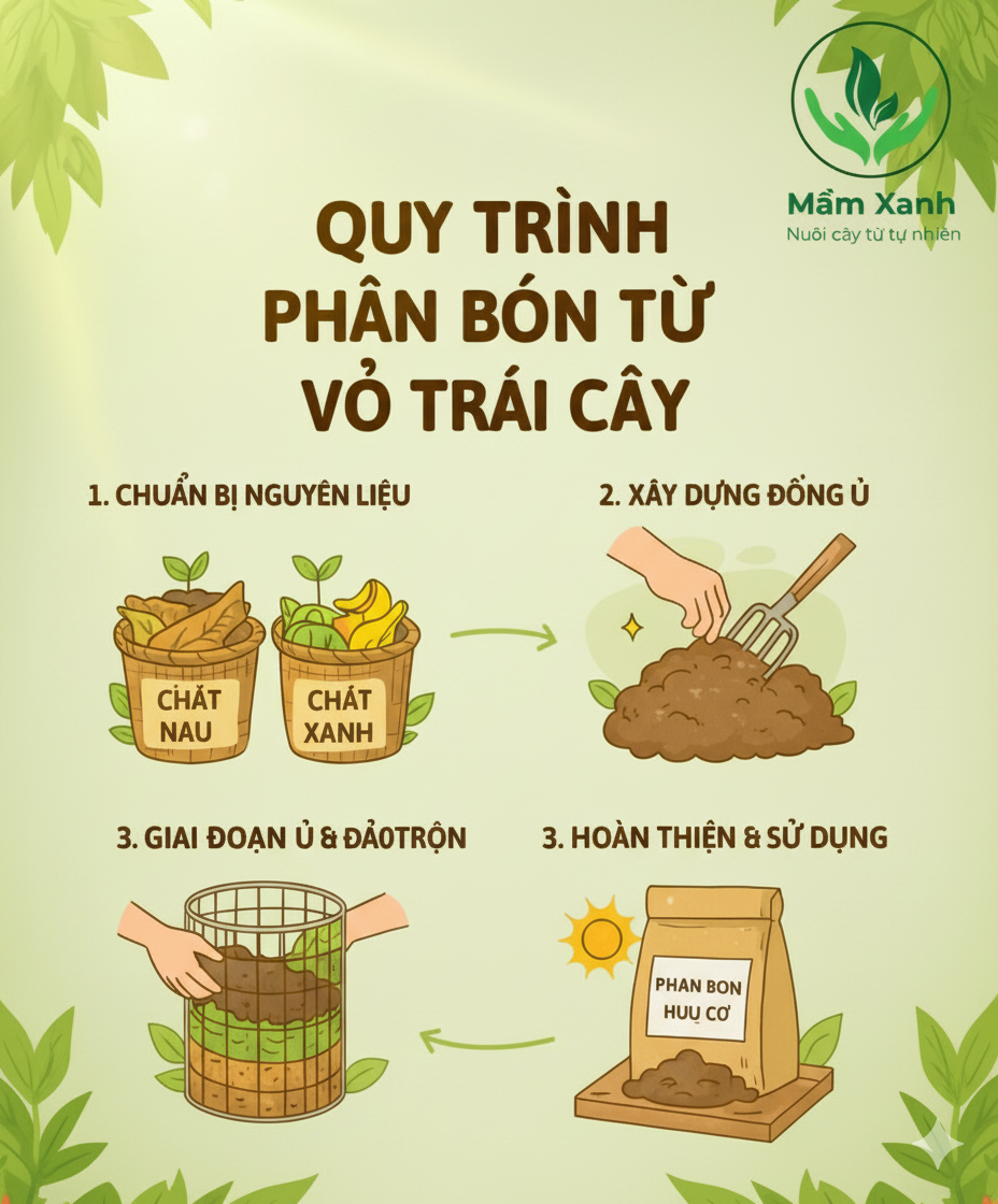 Vỏ trái cây → phân hữu cơ → mầm xanh